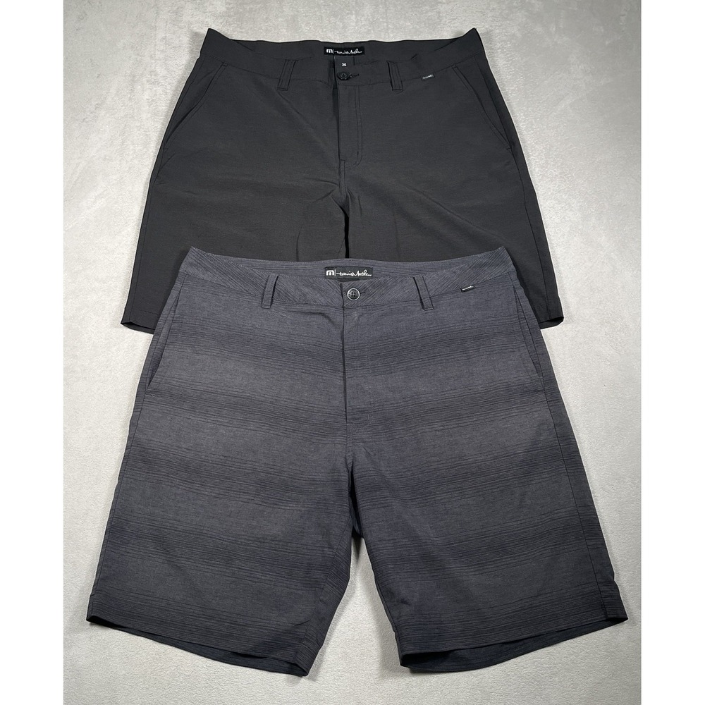 Lot of 2 TravisMathew Mens 36 Golf Shorts 9 Inseam Grey Striped & Solid Charcoal